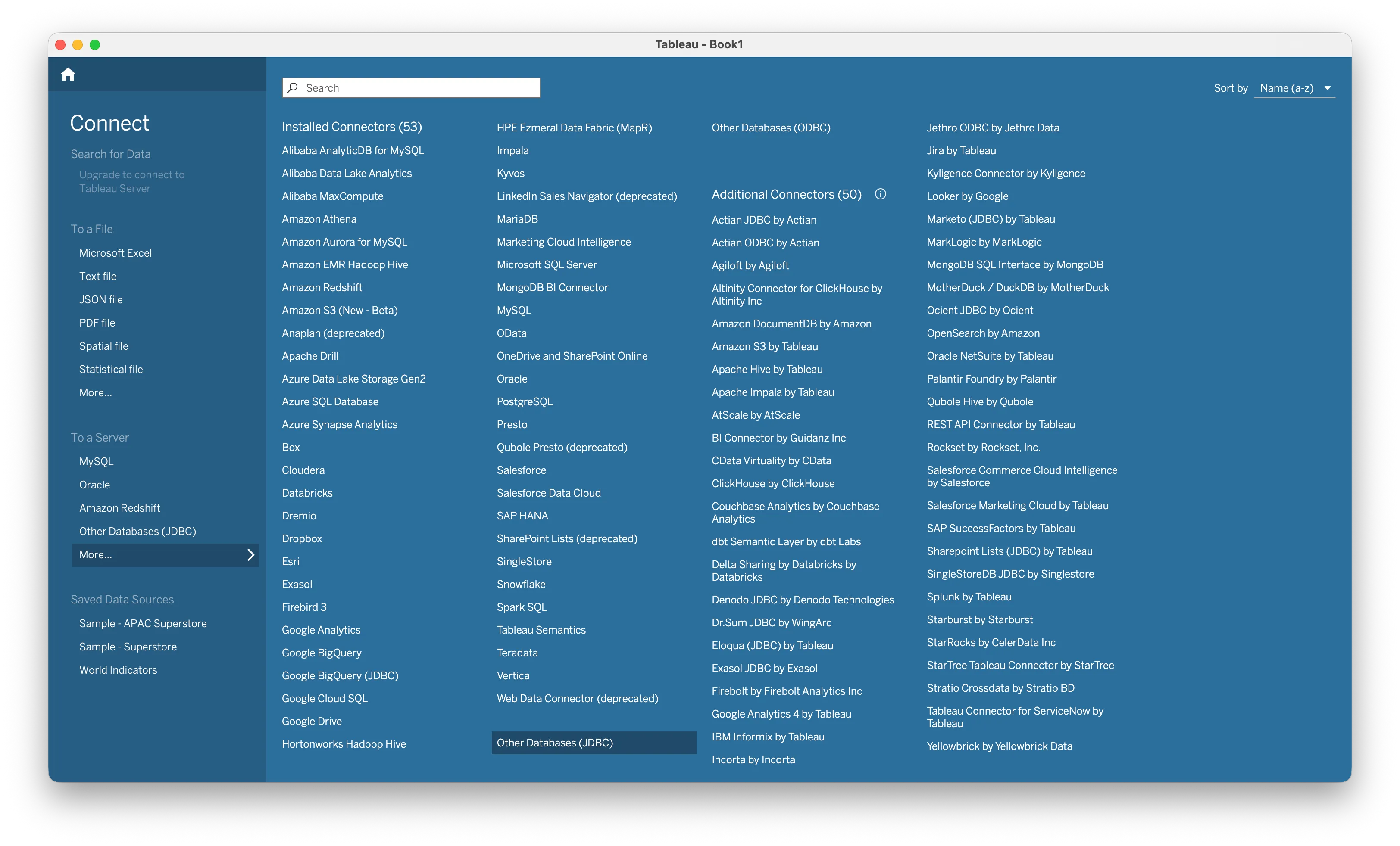 Connect menu — Other Databases (JDBC)